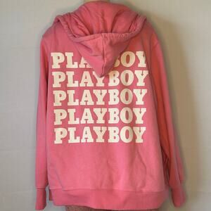 Playboy Pink Zip-Up Hoodie Bunny Logo Graphic Size M